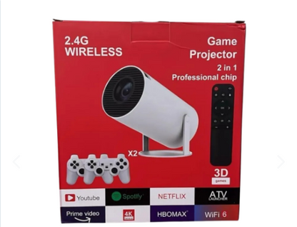 GameBeam™ – Proyector Retro Gaming 2 en 1 con 2 Joysticks Inalámbricos